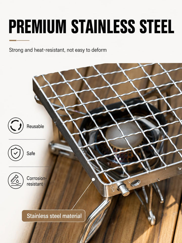 Campinggrills, Klappbarer Grillrost, 16 x 16 cm Lagerfeuergrill, tragbarer Lagerfeuergrill, silberfa