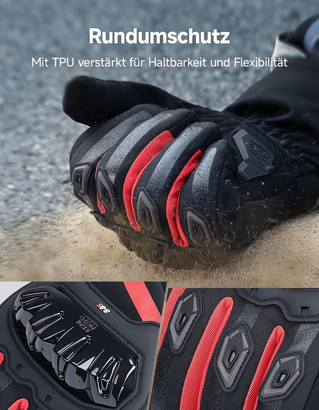 KEMIMOTO Winter Motorradhandschuhe, geprüfte Motorradhandschuhe,Motorrad Handschuhe Winter, Touchscr