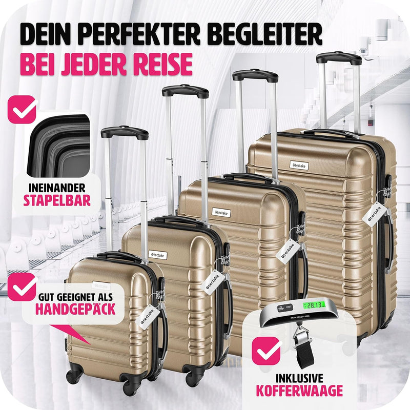 tectake® 4tlg. Hartschalenkoffer Set, Reisekoffer Set mit Rollen, Hartschale aus ABS, Koffer Set mit