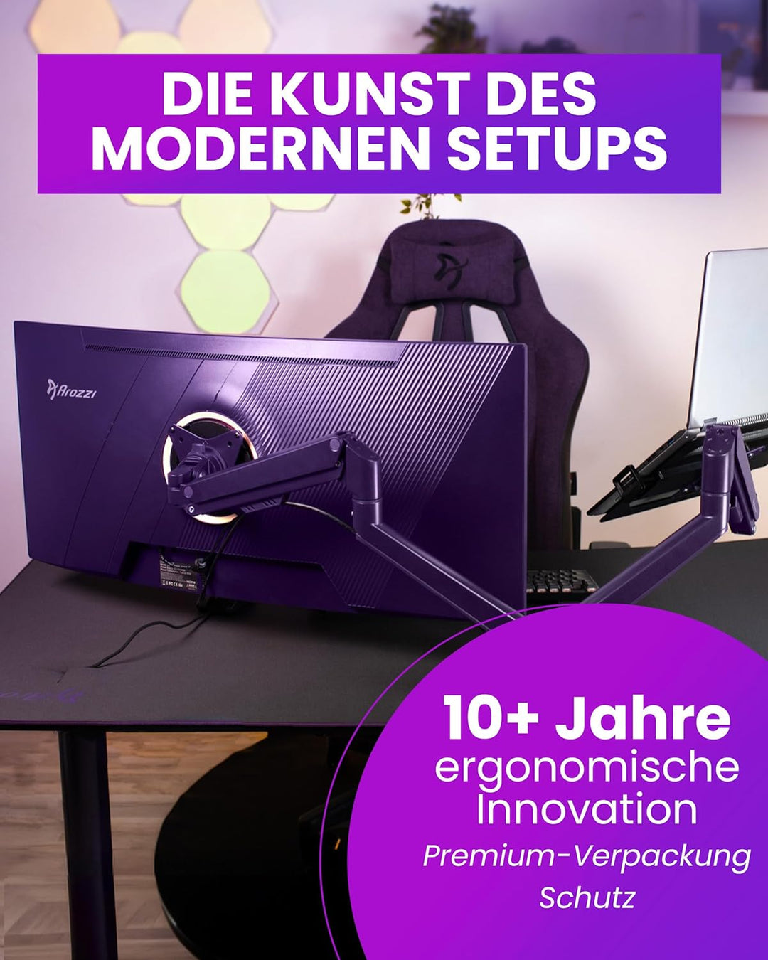 Arozzi Alzare Neo Duo Monitorarm mit Gasfeder - 2 Arme, für 43–86 cm Monitore, VESA 75/100, 360° dre
