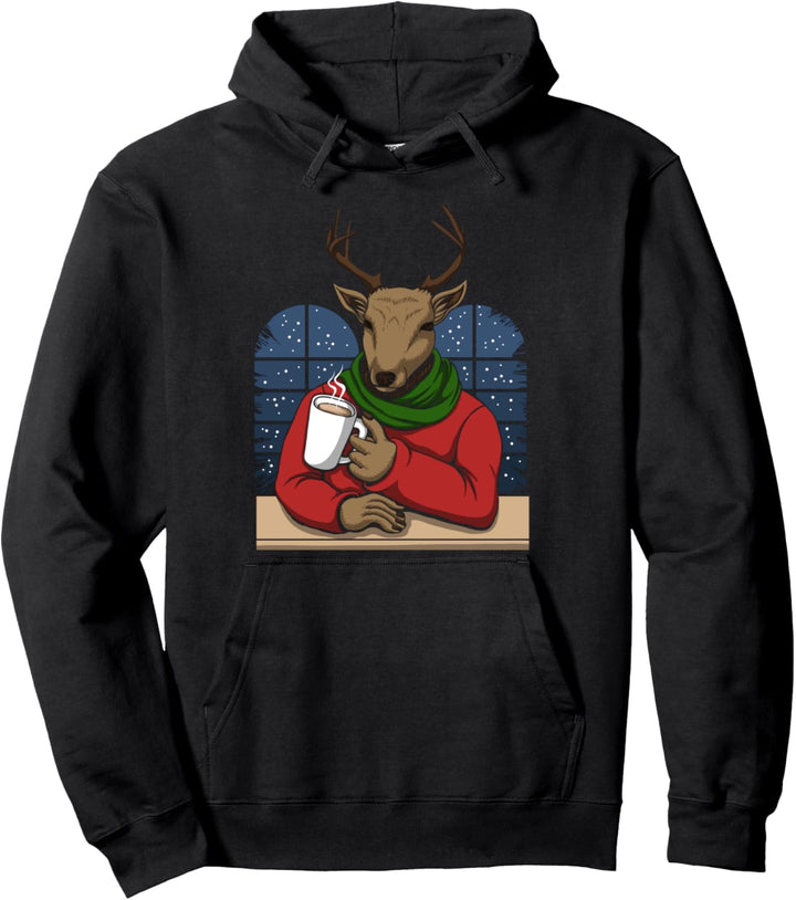 Lustige Weihnachtsbekleidung mit Elch und Tasse, Abend, Urlaub Pullover Hoodie