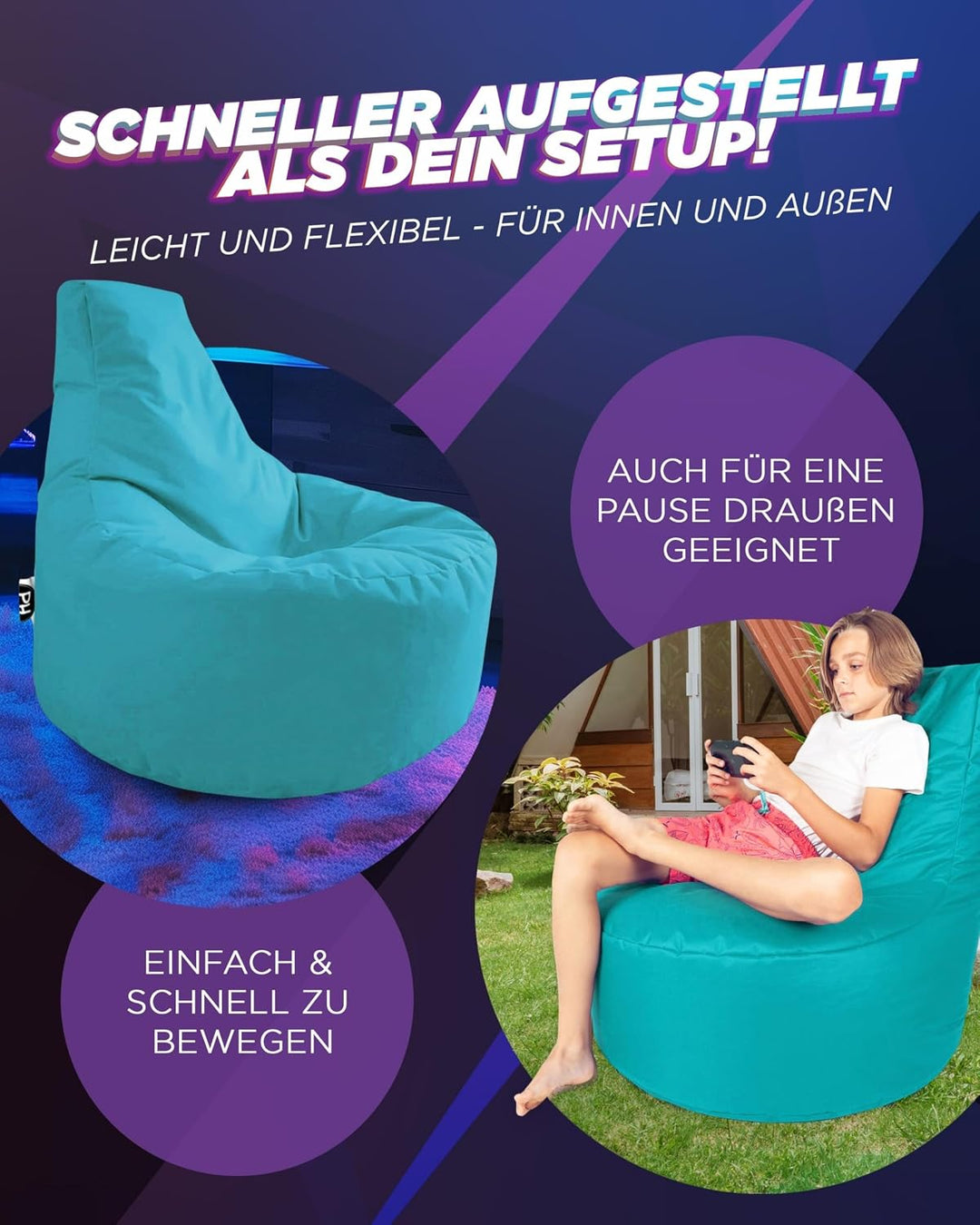 PATCH HOME Gamer Kissen Lounge Kissen Sitzsack Sessel Sitzkissen In &amp; Outdoor geeignet fertig befüll
