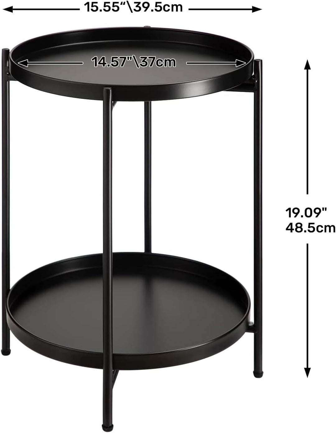 HollyHOME Runder Beistelltisch, 2 Ebenen Beistelltisch Metalltablett, Snacktisch, Couchtisch, Teetis