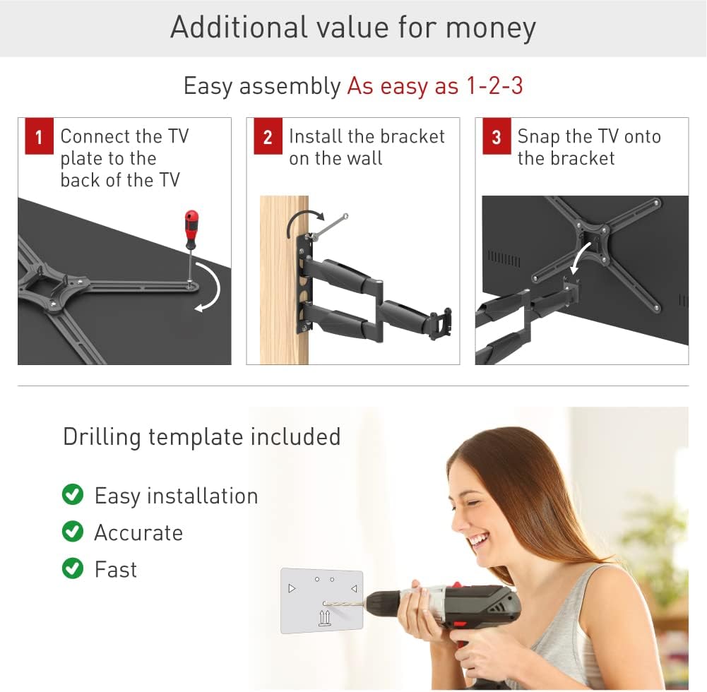 Barkan 53.5cm Lange TV Wandhalterung, 13-65 Zoll Schwenkbar/Neigbar/Vollbewegung luxuriösen TV Halte