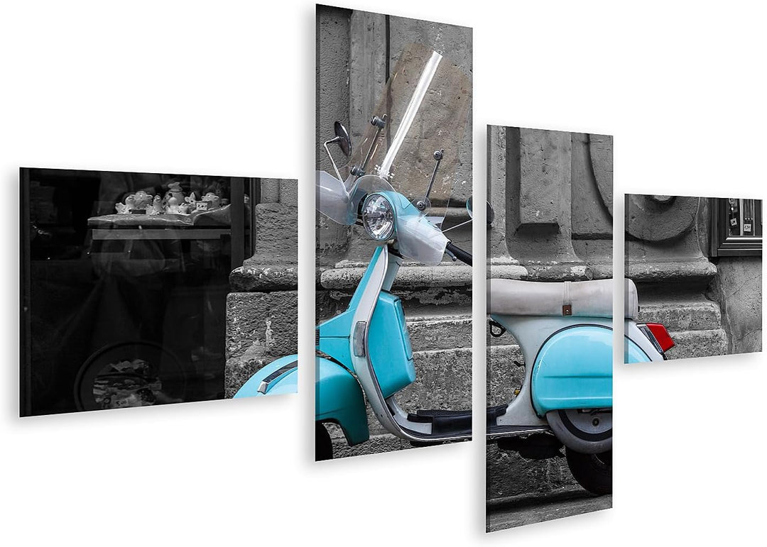 islandburner Bild auf Leinwand Historischer Italienischer Motorroller in Farbe Schwarz-Weiss Bilder
