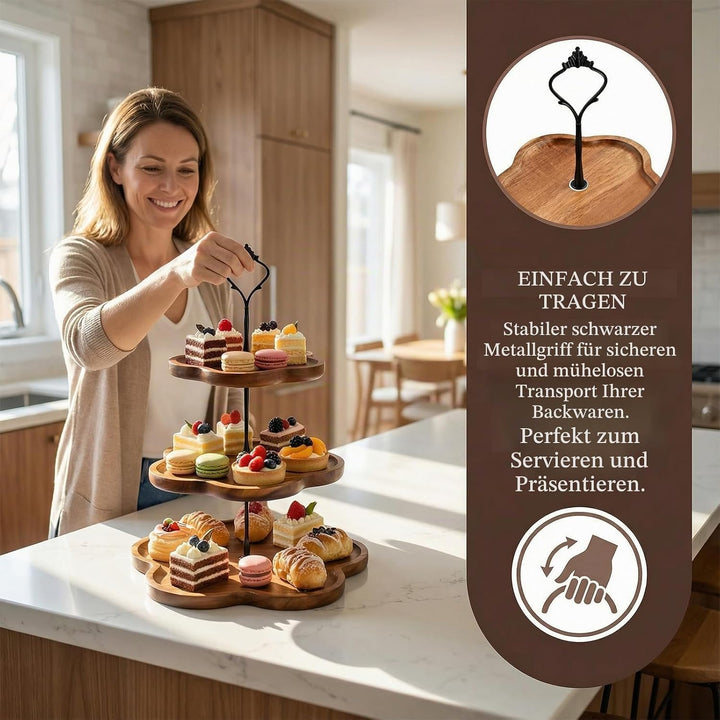 Etagere 3 Etagen Holz, Tortenständer 3 Stöckig, Cupcake Ständer mit Metallgriff, Kuchenständer, Serv