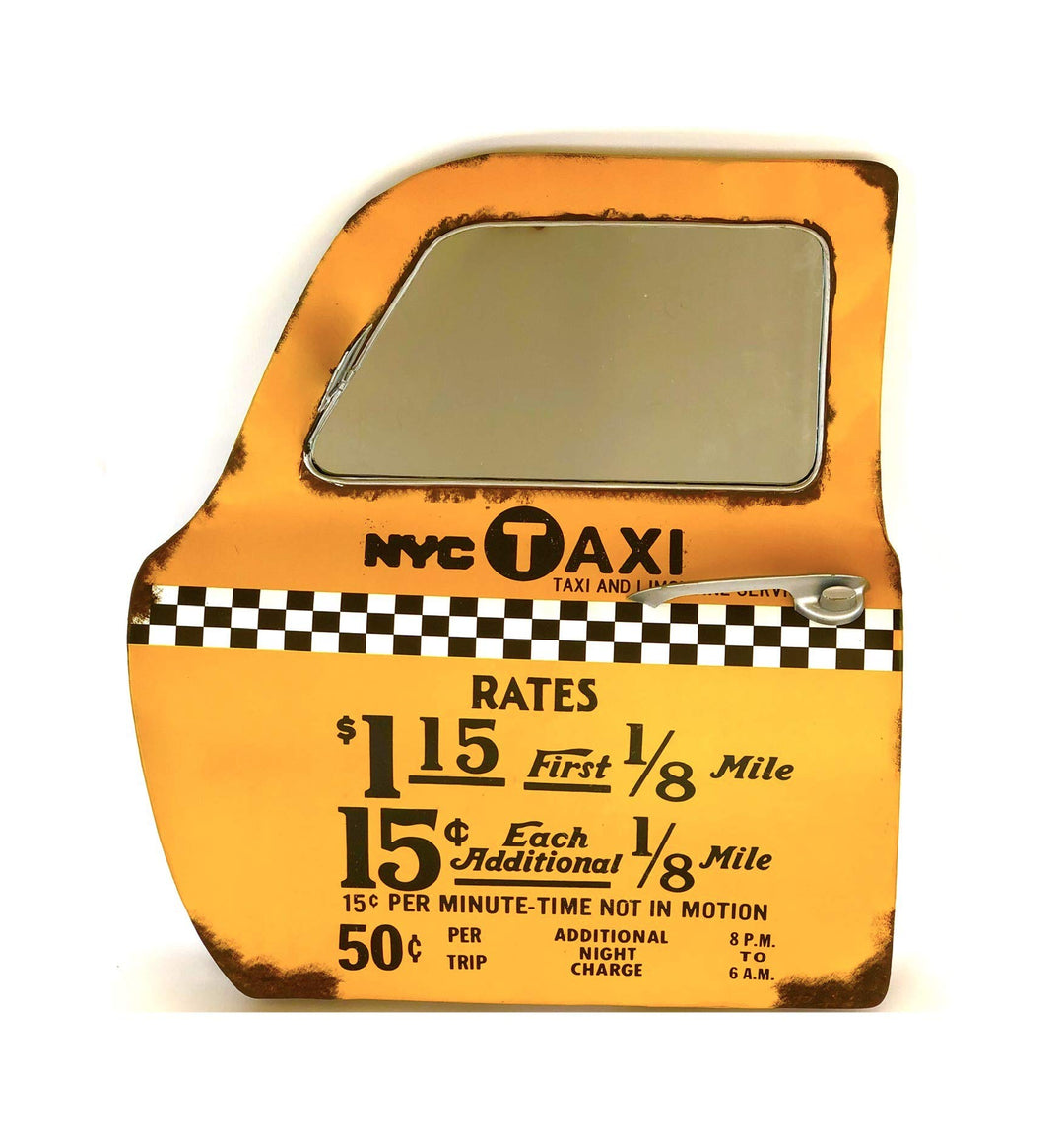 DiiliHiiri New York Taxi Retro-Schild Tür Zeichen mit Spiegel Metallhandwerk Zubehör für Zuhause Wan