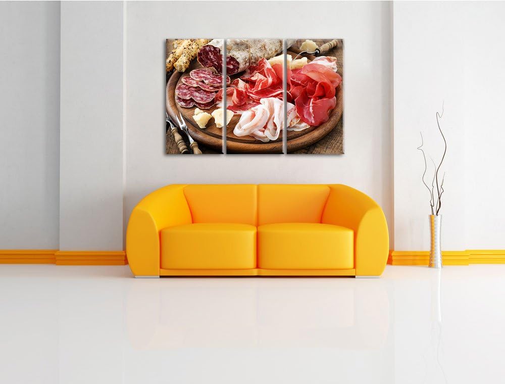 Brotzeit mit Wurst als 3-Teiler Leinwandbild 120x80 Bild auf Leinwand, XXL riesige Bilder fertig ger