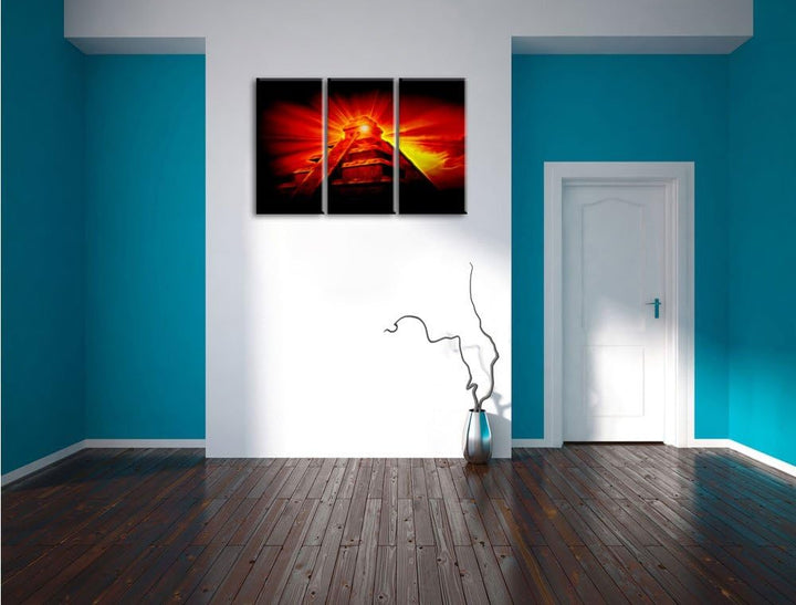 Pixxprint Maya Pyramide mit Sonnenuntergang als Leinwandbild/Grösse: 3 Teilig (120x80) cm/Wandbild/K