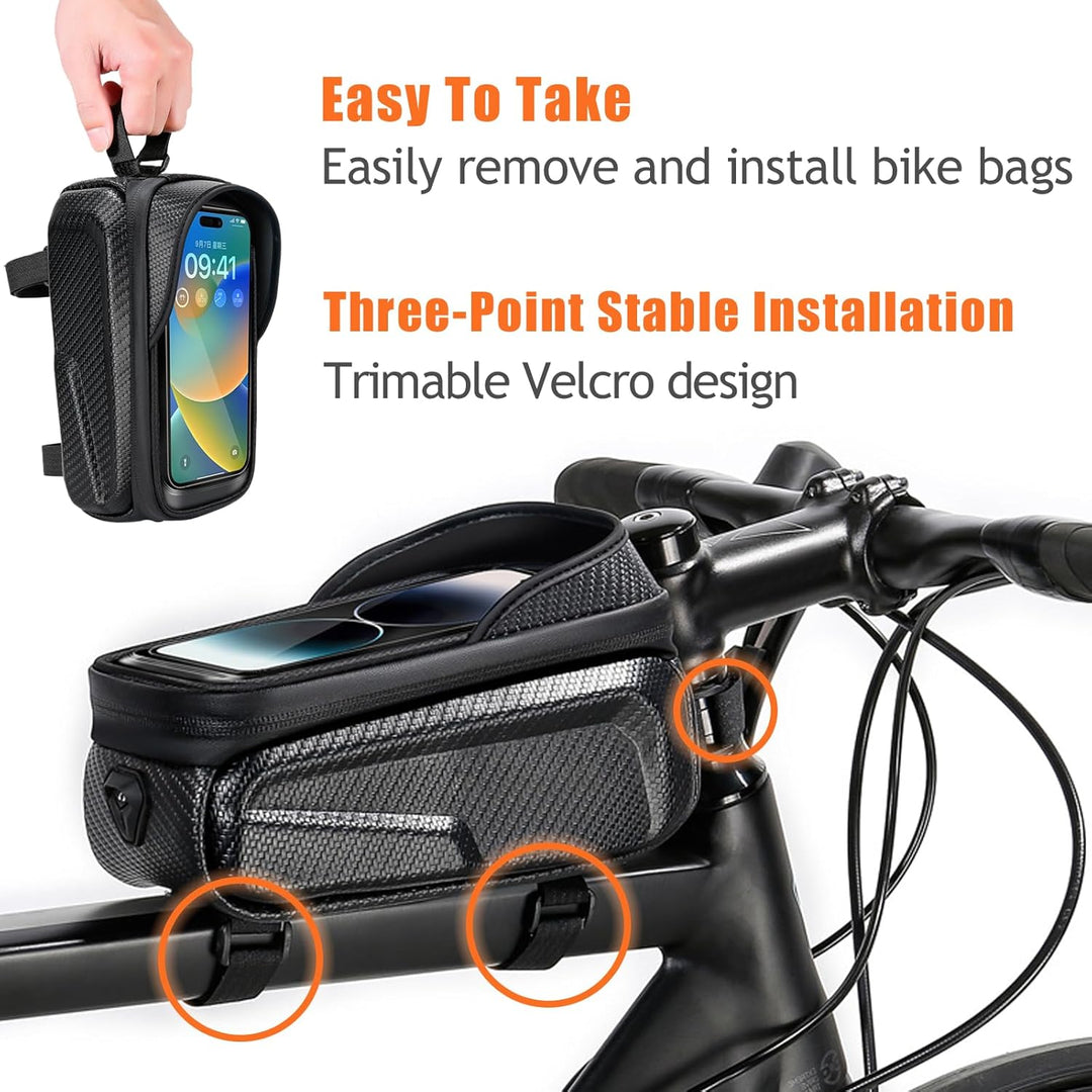 Fahrrad Rahmentasche für Smartphone, Lenker Handytasche mit Design Ladeanschlusses, Rahmen Lenkertas