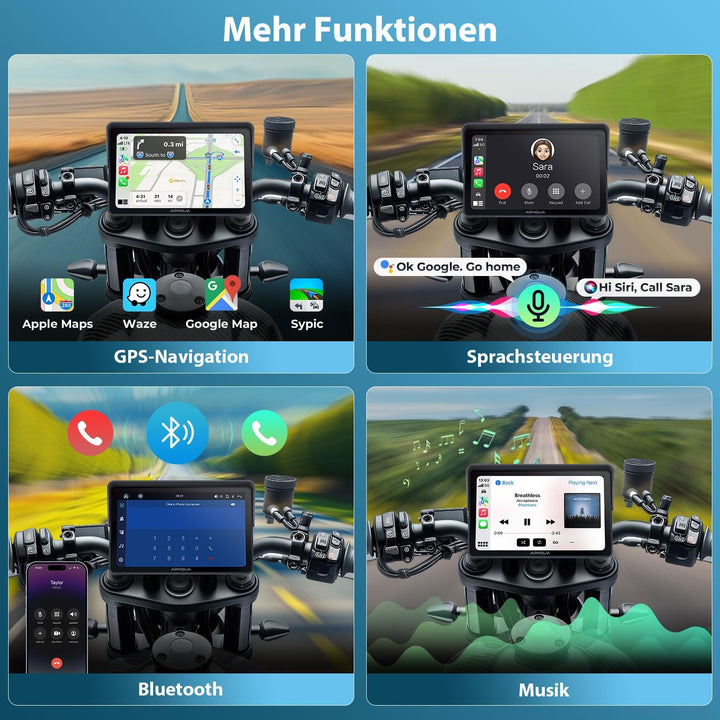 Kabelloses Carplay-Display für Motorrad, 7 Zoll wasserdichter Touchscreen, Tragbares CarPlay und And