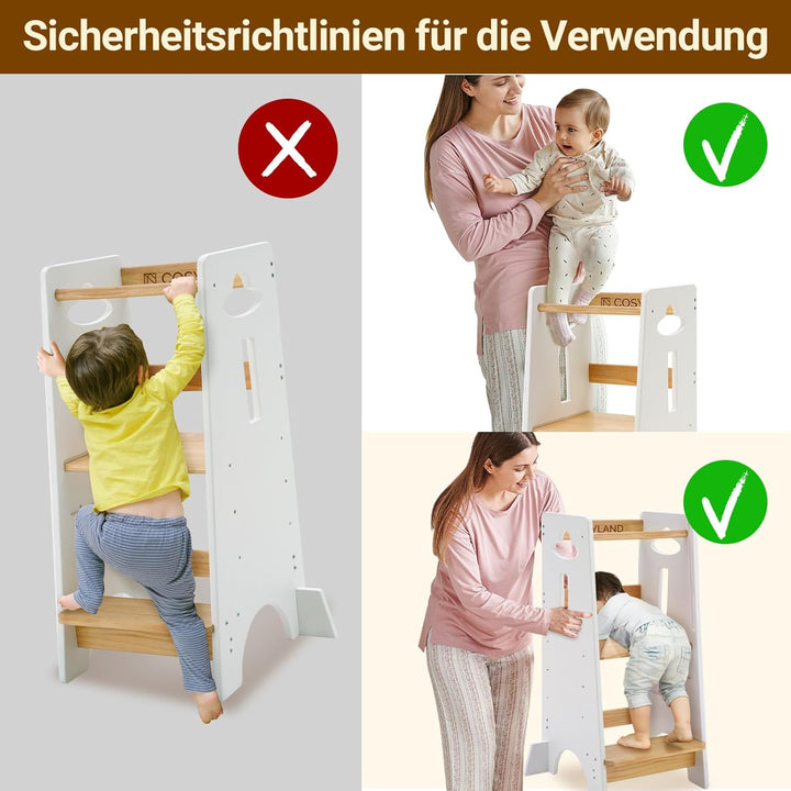 COSYLAND Lernturm ab 1 Jahr - Höhenverstellbarer Learning Tower für Kinder (3-stufig) - Montessori L