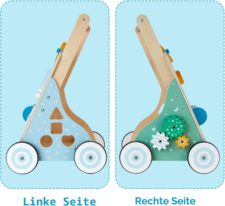 Lauflernwagen holz 10 in 1 Verwendung als Laufwagen Baby Lauflernhilfe Holz mit gummierten Holzräder