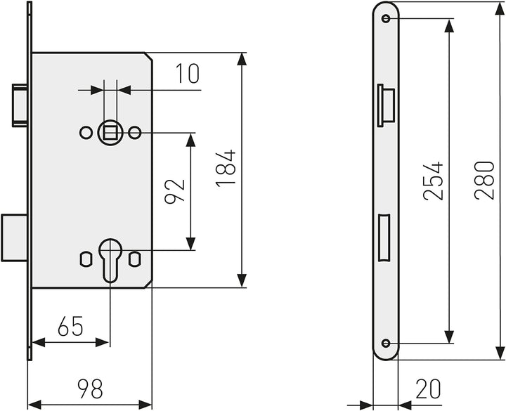 ABUS - Einsteckschloss für Haustüren ESHT PZ R S 65 92 20-61734, Silber DIN Rechts Silber, DIN Recht