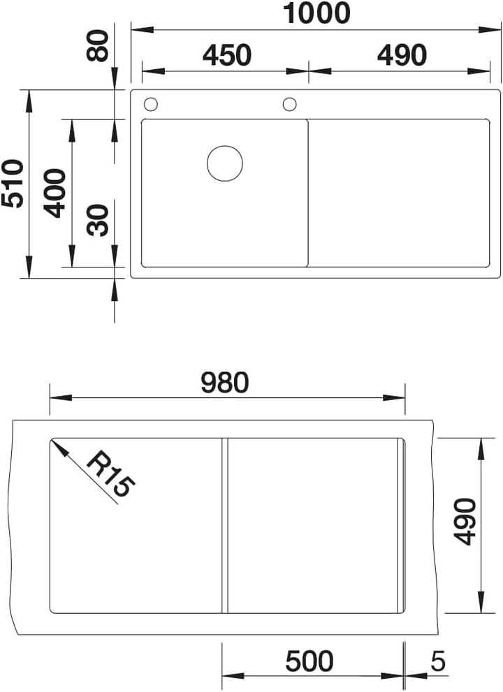 BLANCO CLARON 5 S-IF | Edelstahl | Einbauart: Einbau von Oben & Flächenbündig | Hauptbecken links |