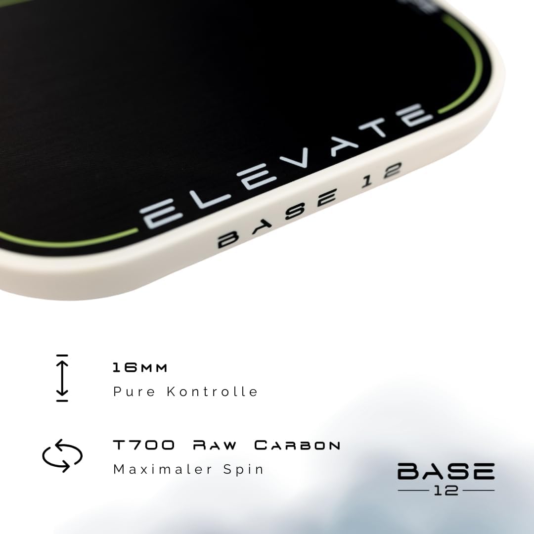 BASE12 Pickleball Schläger Carbon – Premium Paddle 16mm, Raue Oberfläche für Kontrolle & Spin – Idea