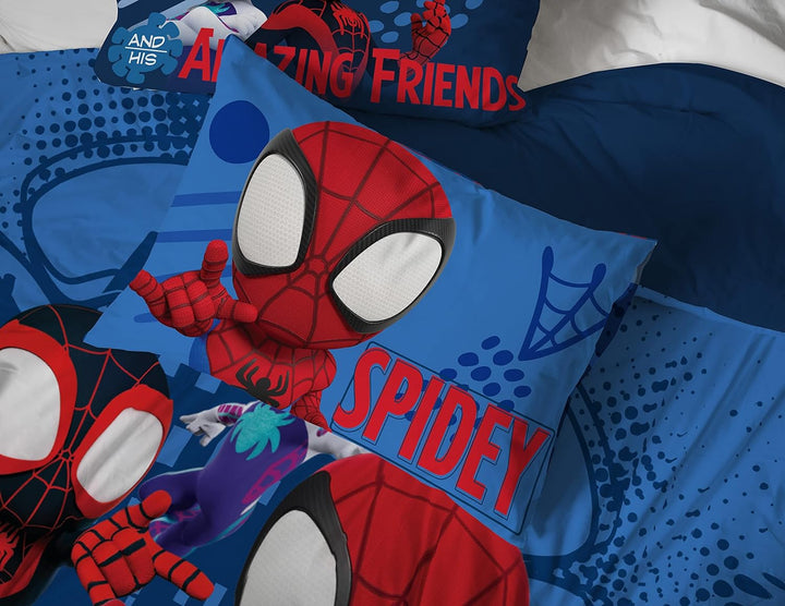Jay Franco Marvel Spidey and His Amazing Friends Team Spidey 7 Piece Full Size Bed Set - Includes Co