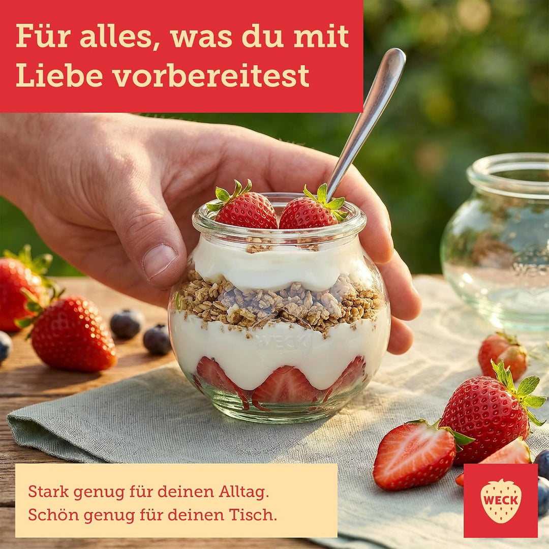 Weck Gläser 190ml – 12er Set mit Deckeln – Schmuckform – robuste, stapelbare Vorratsgläser & Einweck
