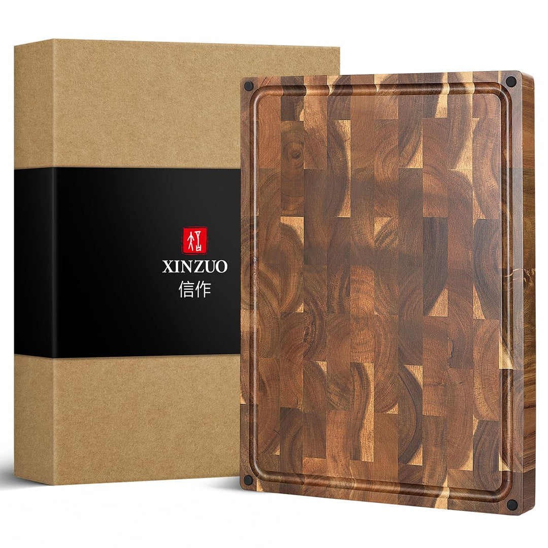XINZUO Grosses dickes Hirnholz-Schneidebrett Akazienholz(48.5x35.6x3.8cm),Beide Seiten verfügbar Hol