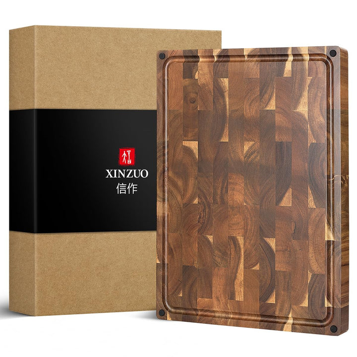XINZUO Grosses dickes Hirnholz-Schneidebrett Akazienholz(48.5x35.6x3.8cm),Beide Seiten verfügbar Hol