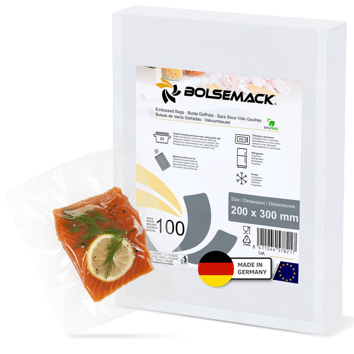 BOLSEMACK Vakuumierbeutel 20x30cm - Vakuumbeutel 100 Stück für alle Vakuumierer & Lebensmittel Vakuu