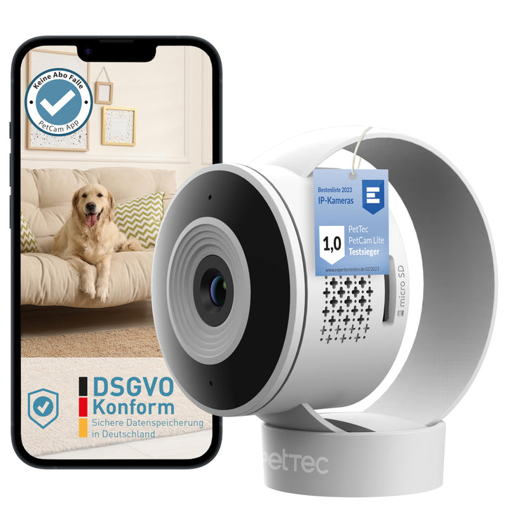 PetTec Cam Lite | Überwachungskamera für Haustiere mit App, Bewegungsmelder & Handyübertragung | WiF