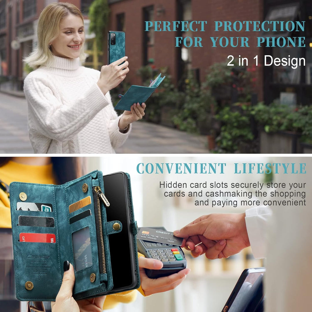 UFinetech Abnehmbar Samsung Galaxy S20 FE Hülle Tasche Handy Leder TPU Kartenfach Flip Magnetisch Re