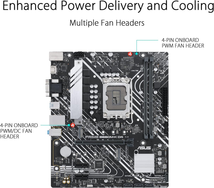 ASUS PRIME B660M-K D4 Gaming Mainboard Sockel Intel LGA 1700 (Intel B660, mATX, DDR4 Speicher, PCIe