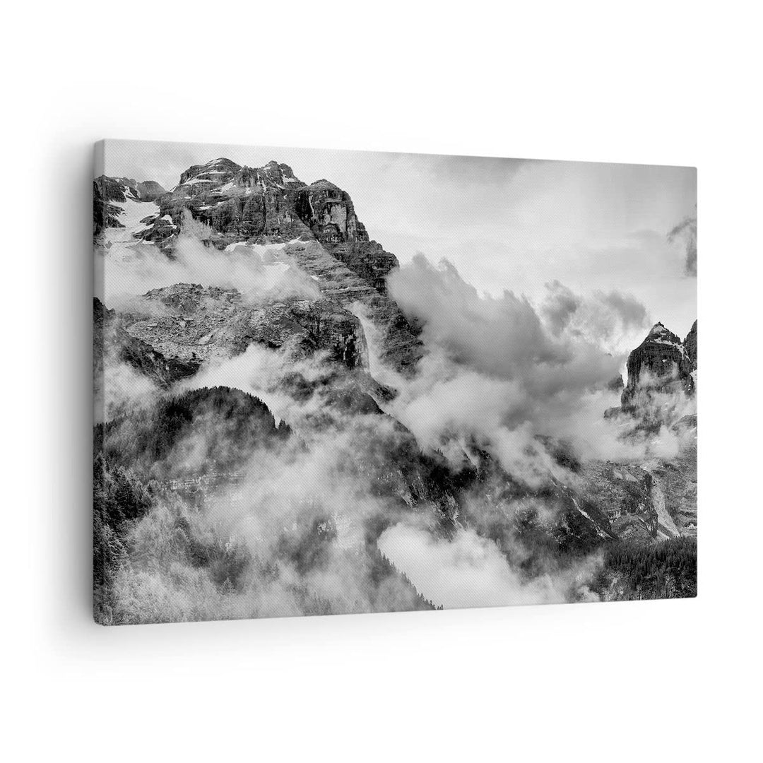 Bilder auf Leinwand Berge Nebel Gipfel Leinwandbild mit Rahmen 70x50cm Wandbilder Dekoration Wohnzim