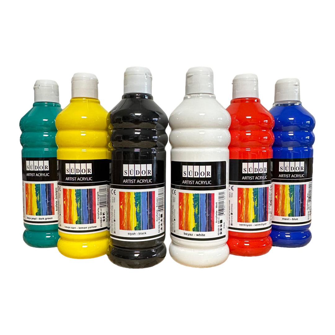 ACRYLFARBEN-SET 6 Farben je 500ml. Hochwertige und deckende Malfarben für Holz, Stein, Leinwand, Mal