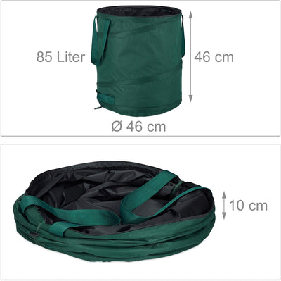 Relaxdays Laubsack selbstaufstellend, 3er-Set, Gartenabfallsack Pop-Up, 85L, Gartensack selbststehen