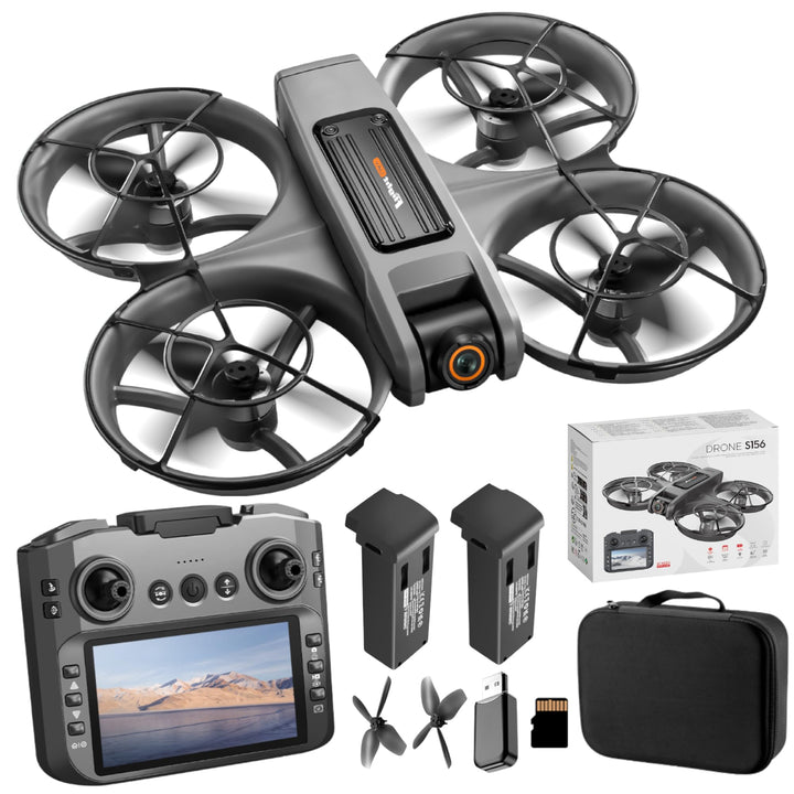 Drohne mit 4,9-Zoll-Bildschirm-Fernbedienung, HD-Dual-Kamera, bürstenlosem Motor, 360° Flips, optisc