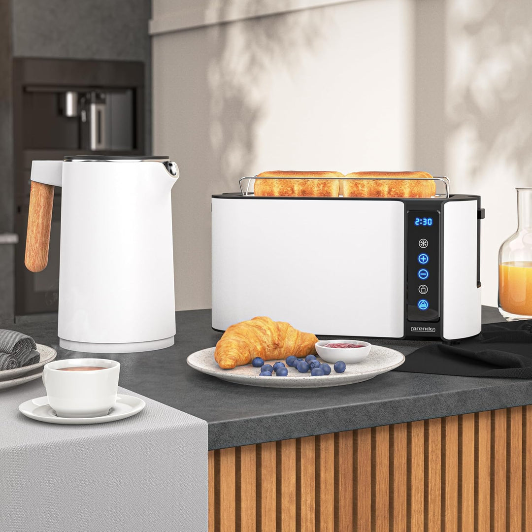 Arendo - Wasserkocher Toaster SET - Edelstahl - Wasserkocher mit Temrpatureinstellung - 45-100 Grad