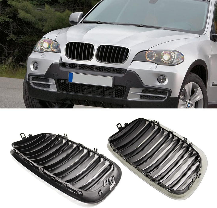 HZTWFC Doppellamelle Schwarz glänzend Vorderseite Racing Nierengitter Sportgrill passend für BMW X5