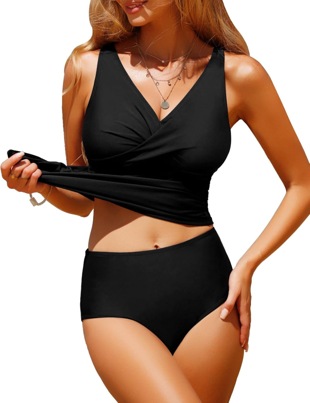 UMIPUBO Tankini Damen Bauchweg Sexy V-Ausschnitt Badeanzug Sets Grosse Grössen Push up Bademoden Hig