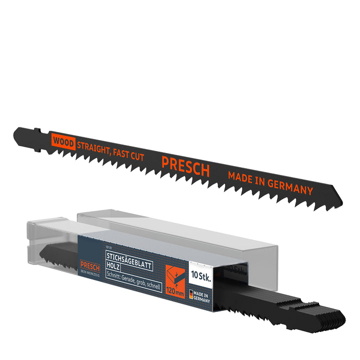 Presch Stichsägeblätter Holz 10 Stk. (Sehr Lang) - Extrem schneller, gerader Schnitt (5-120mm) - Pro
