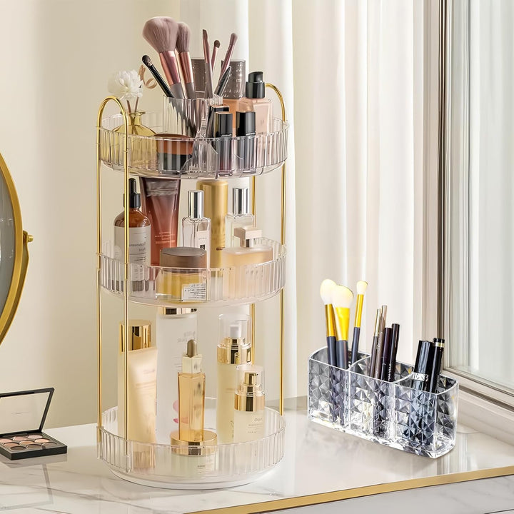 360° Drehbar Kosmetik Organizer, 3 Ebenen Make Up Schmink Organizer, Beauty Kosmetik Aufbewahrung Or