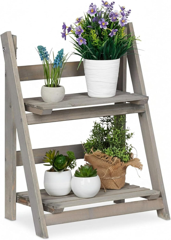 Relaxdays Blumentreppe, 2-stufig, Blumenleiter Holz, klappbar, Leiterregal für Pflanzen, HBT: 51,5 x