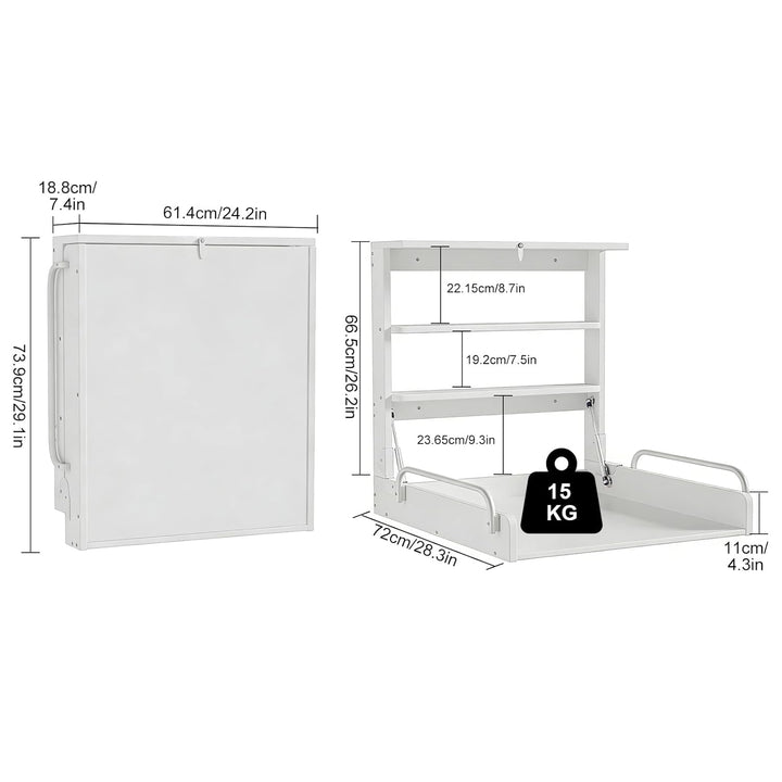 MSFE Wickelkommode Wickeltisch Klappbar, Baby Changing Table Wandwickeltisch mit 3 Regalfächern, Wic