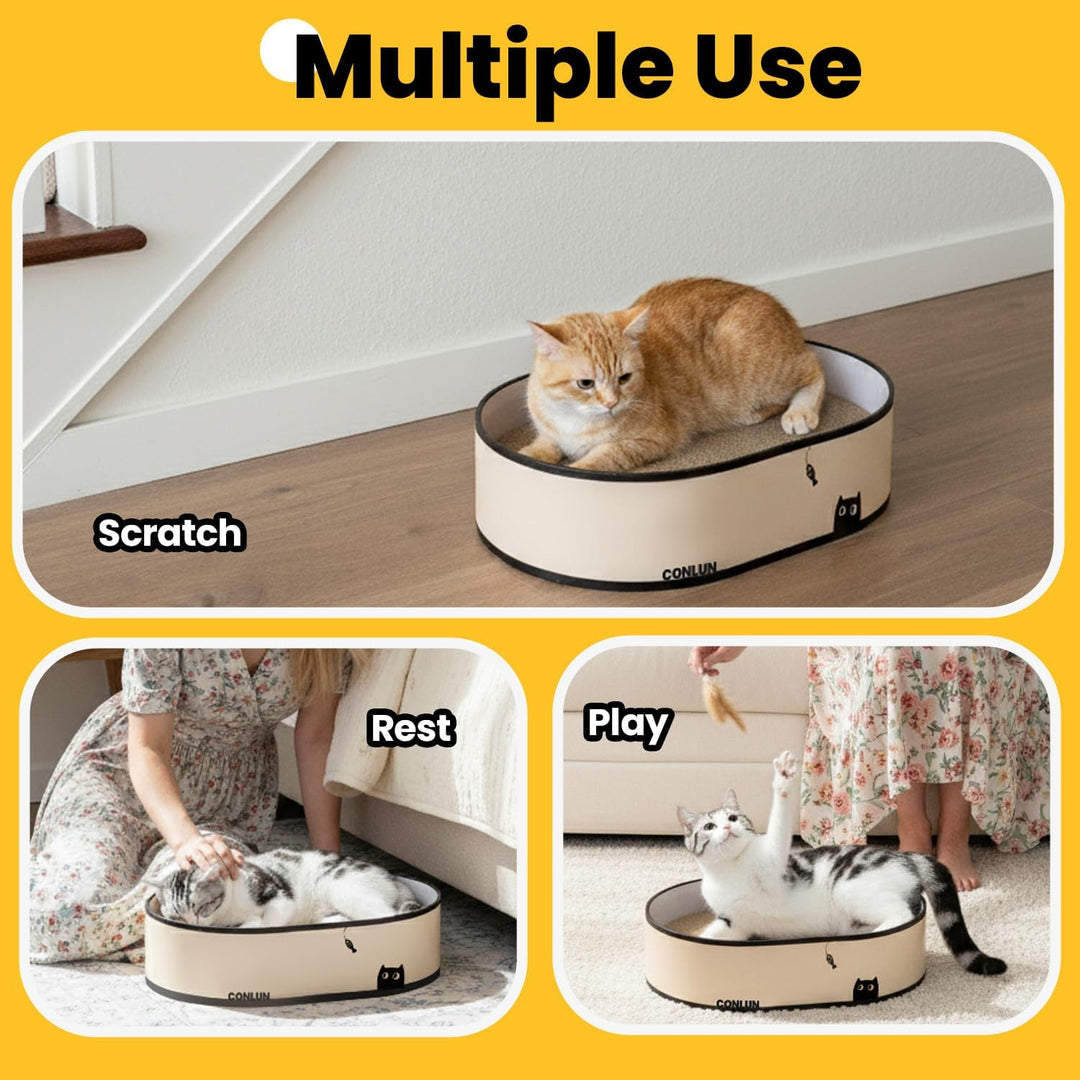 Conlun Kratzbrett Katze, Kratzbox mit 4 Katzen Kratzpappe,Wendbare Katzenkratzbretter aus Robustem W