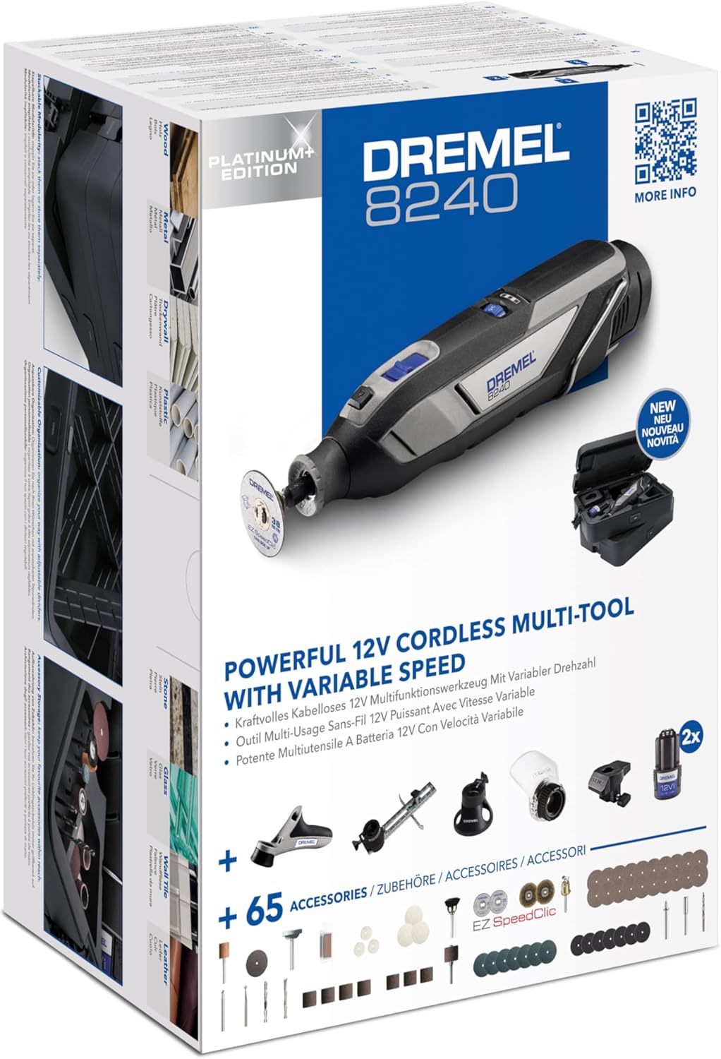 Dremel 8240 Akku-Multitool 12V 2Ah, Multifunktionswerkzeug Set mit 2 Akkus, 5 Auf-und Vorsätze, 1 Dr