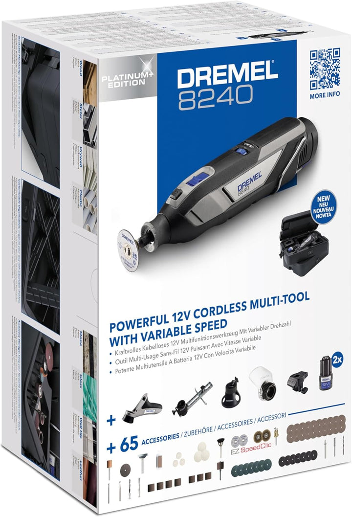 Dremel 8240 Akku-Multitool 12V 2Ah, Multifunktionswerkzeug Set mit 2 Akkus, 5 Auf-und Vorsätze, 1 Dr