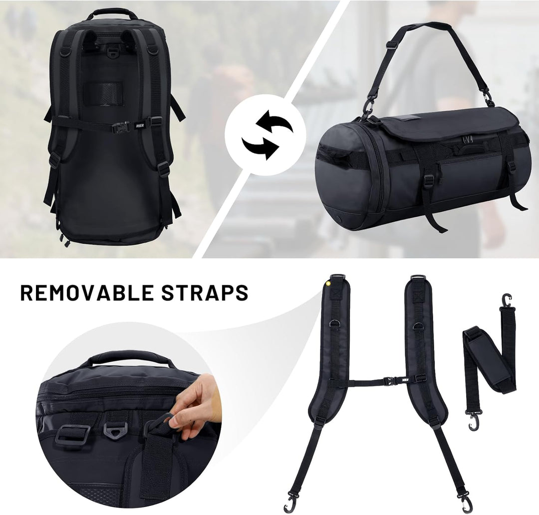 MIER Grosse Sporttasche wasserdicht Sportrucksack mit Schuhfach umwandelbar in Rucksack, 45L/60L/90L
