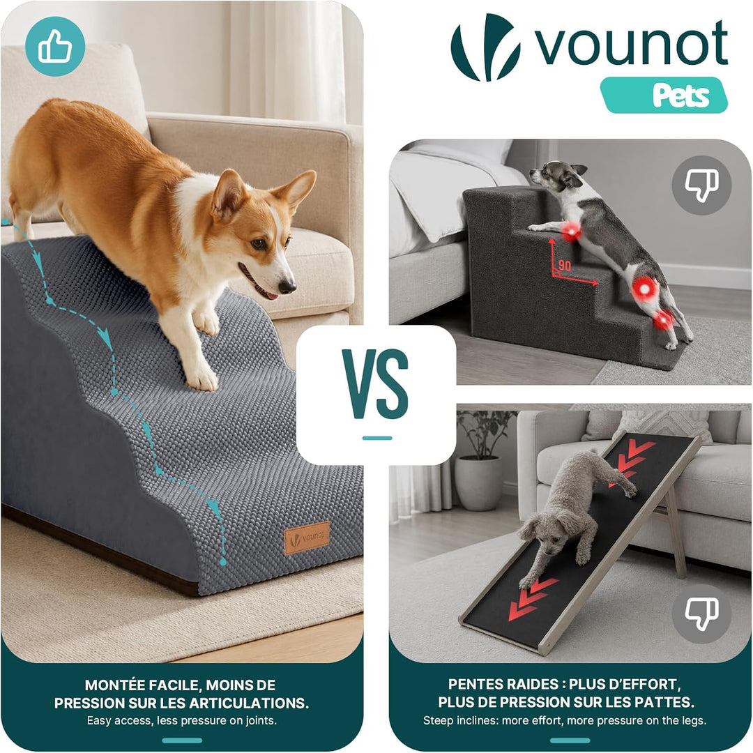 VOUNOT® Hundetreppe 4 Stufen für kleine Hunde &amp; Katzen, Haustiertreppe aus hochdichtem Schwamm, ruts
