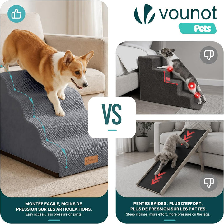 VOUNOT® Hundetreppe 4 Stufen für kleine Hunde &amp; Katzen, Haustiertreppe aus hochdichtem Schwamm, ruts