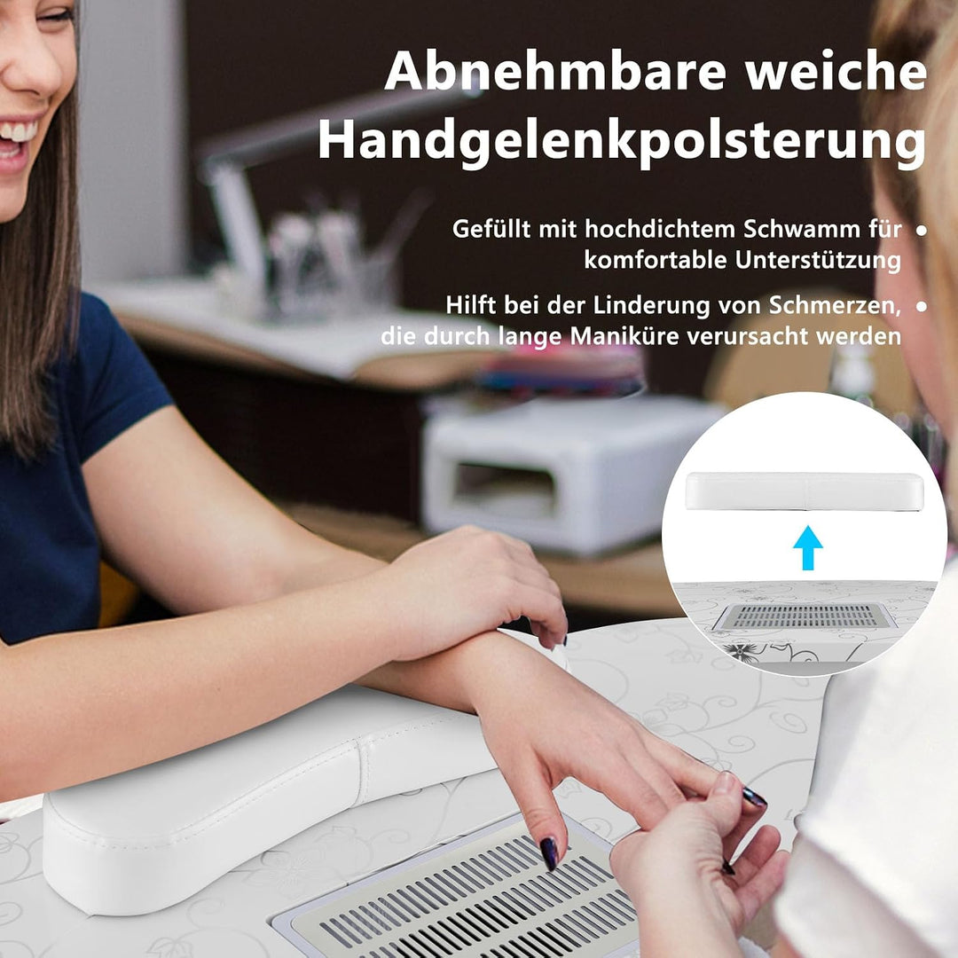 GOPLUS Nageltisch faltbar, Maniküre Tisch mit Absaugung, 3 modi LED Tischlampe, Handgelenkkissen, Tr