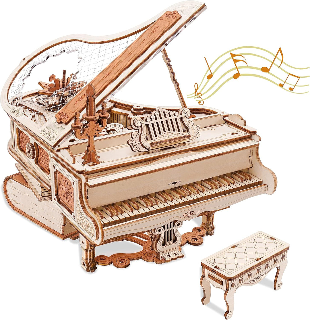 ROBOTIME 3D Puzzle Holz Magic Piano Spieluhr, Modellbausatz für Erwachsene zu Bauen, Getriebe Holzpu
