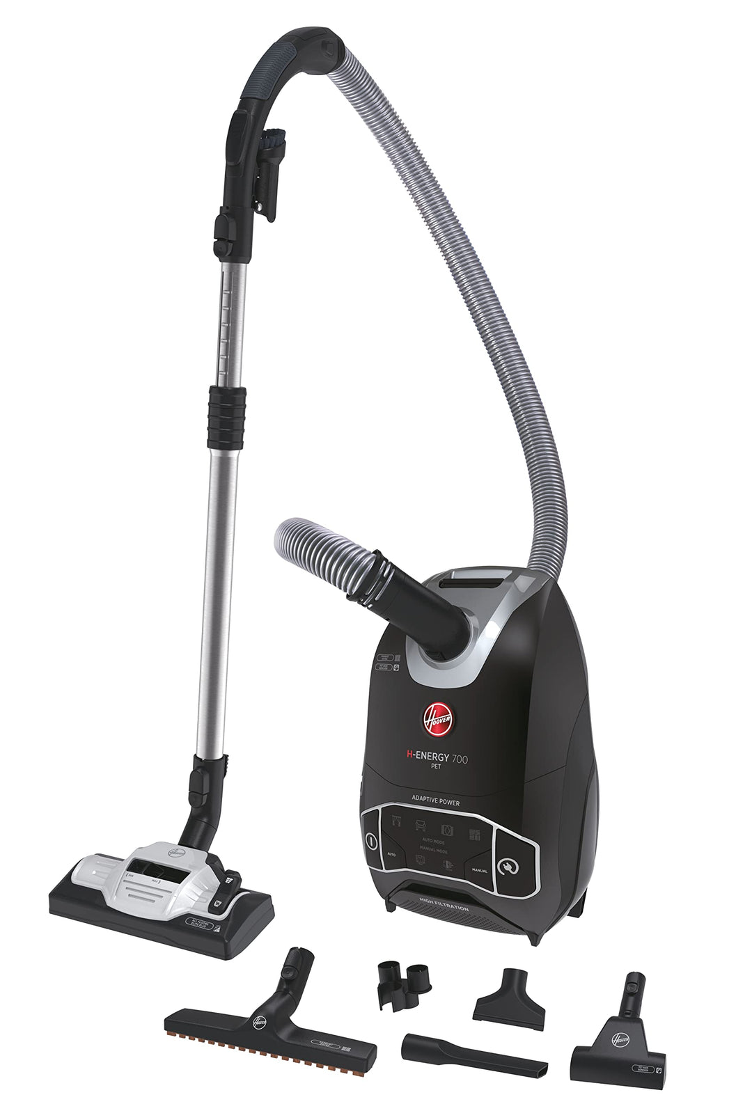 Hoover Bodenstaubsauger mit 5 L Beutel – extra leiser Staubsauger (64 dBA) mit Schmutzsensor &amp; Beute