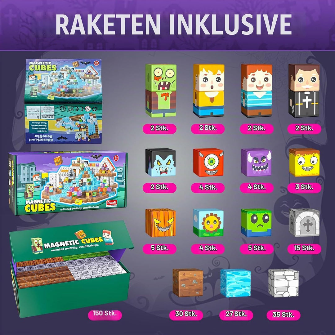 Magnetische Bausteine 150 Teile, Magnetblöcke Fliesen Bauen Magnetspielzeug Game-Based Kreative Gesc