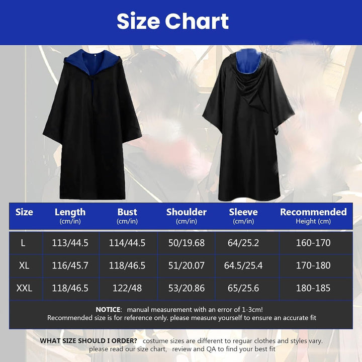 Kitimi Magic Robe, Umhang,4PCS Zauberer Cosplay Kostüm für Erwachsene,with Cape,Magic Wand,Glasses,S